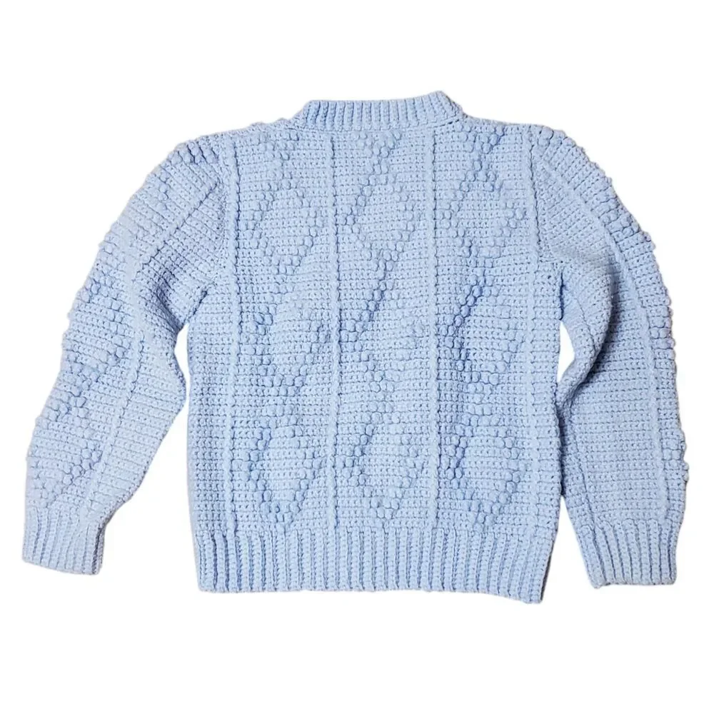 Vintage 1980s Hand Crocheted Girls Sweater Blue